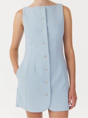 Sleeveless Pale Blue Button-Front Mini Dress